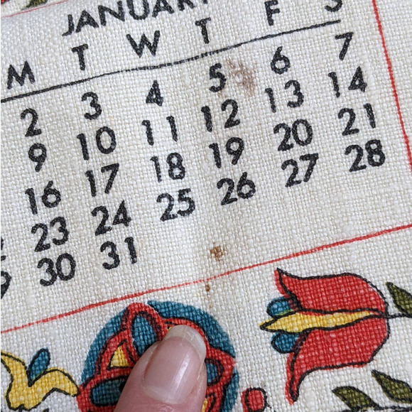 Vintage 60's Pennsylvania Dutch Style 1967 Calendar Linen Tea Towel with Sayings - Picture 10 of 10